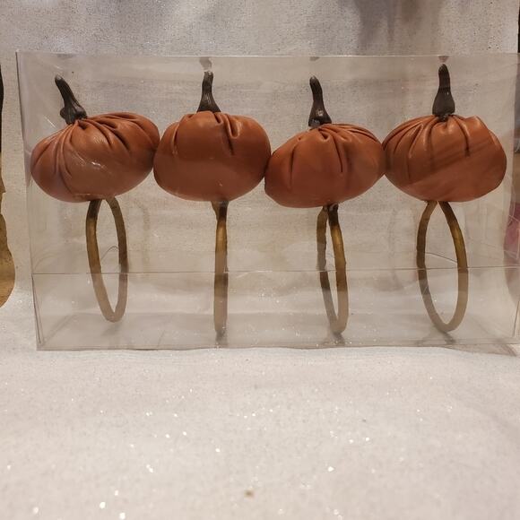 Faux Leather Pumpkin Napkin Rings Robert Stanley Collection Set of 4* New* - Picture 1 of 1